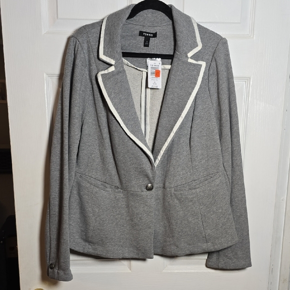 Torrid 1 1X Heather Gray Blazer with White Accents French Terry Peplum Blazer - Picture 10 of 11